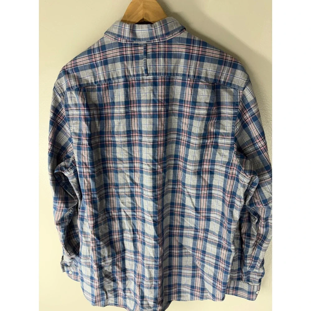 Banana Republic Luxe Flannel Slim Fit Shirt Mens Large Blue Grey Plaid Button Up
